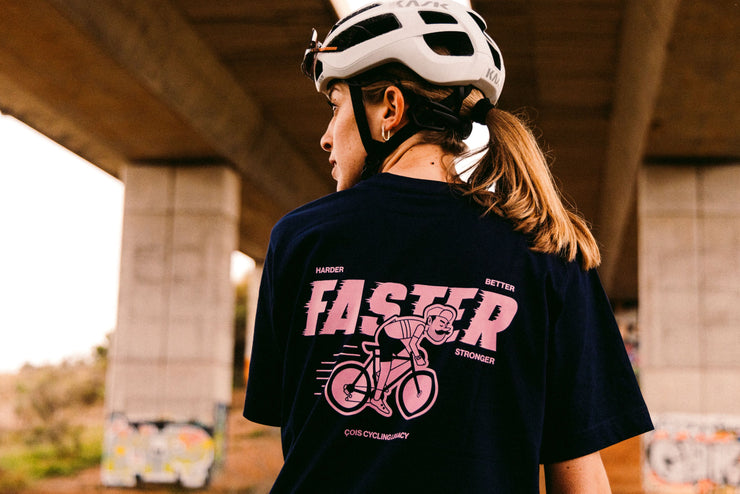 Harder better faster stronger oversized unisex cycling T-shirt (navy)