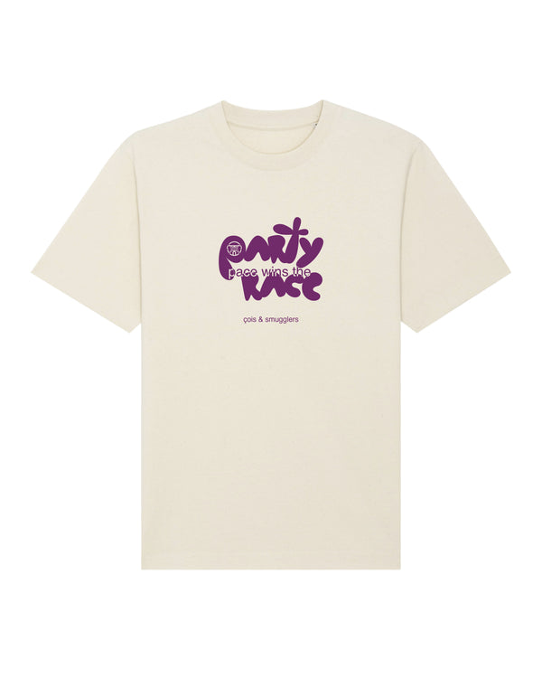 Party pace wins the race oversized unisex cycling T-shirt (natural - purple)